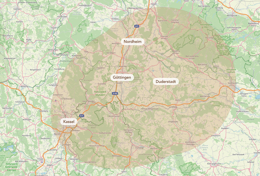 Einzugsgebiet-kl Einzugsgebiet Vital Move Duderstadt Göttingen Northeim Kassel